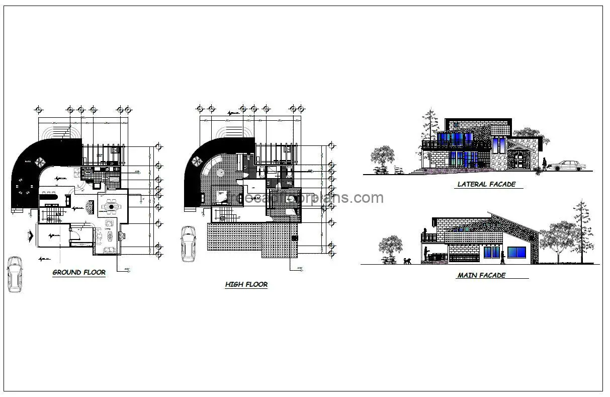 Dibujo en PDF del plano de la casa de 2 dormitorios 38 × 45 AutoCAD