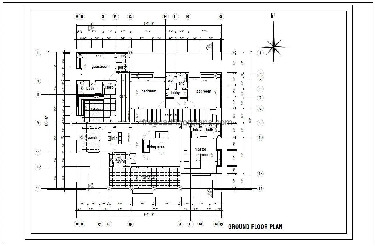 Casa Cabaña Orientada Sur 60X64 Dibujo PDF AutoCAD