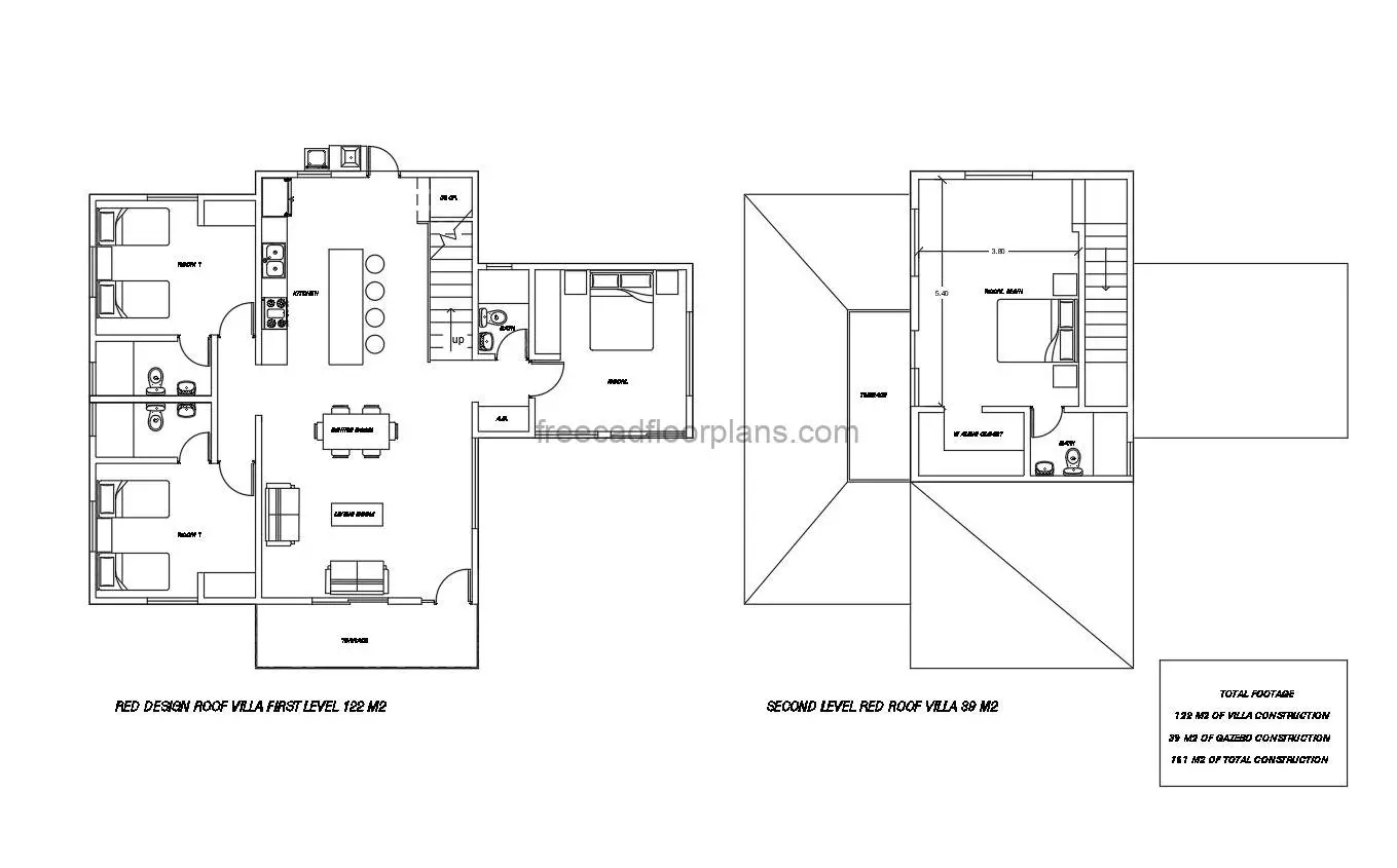 Plano de planta abierto – dos pisos – 4 dormitorios AutoCAD
