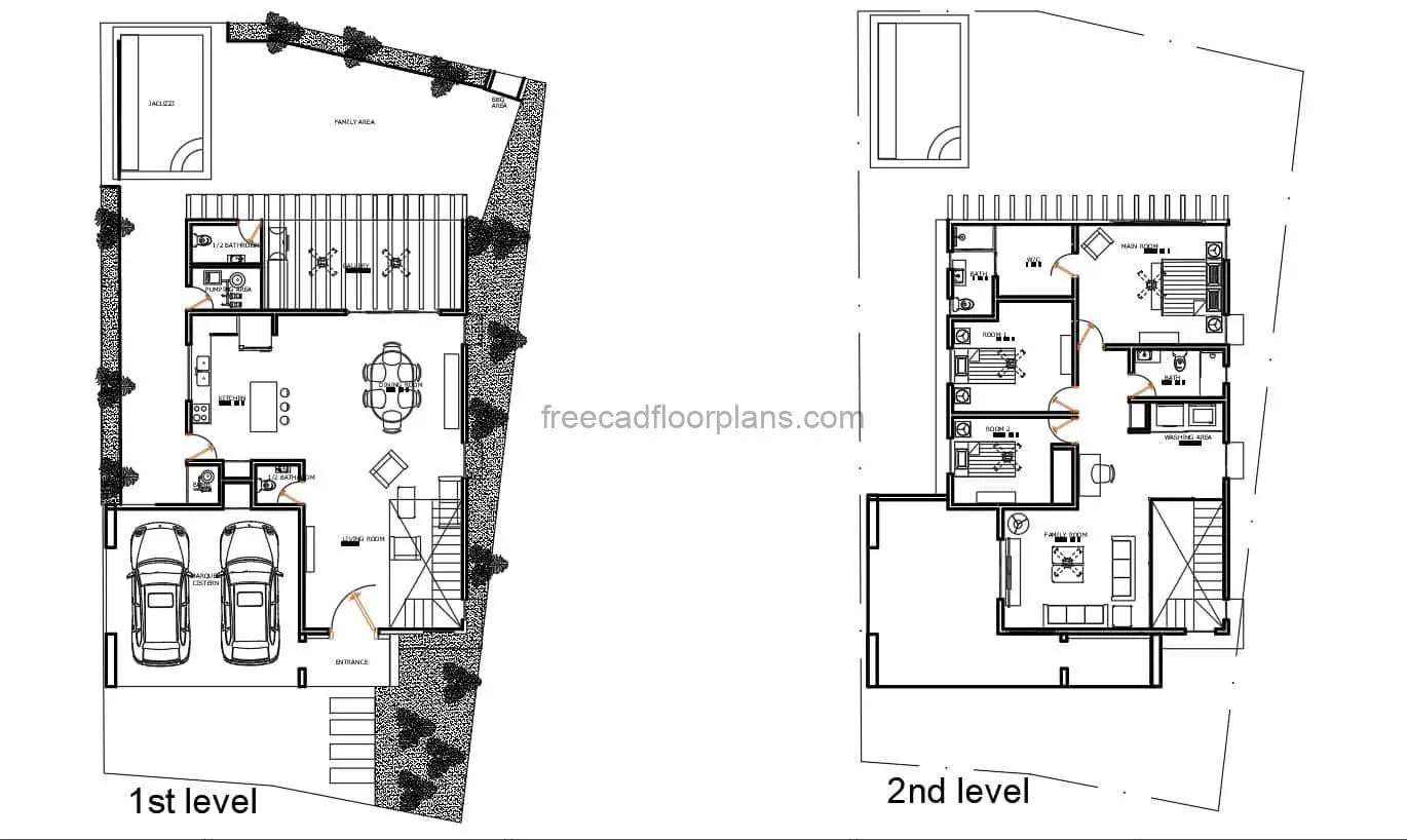 Residencia de dos pisos con porche trasero, 1204211 AutoCAD